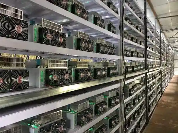 An expansive view of a cryptocurrency mining farm filled with equipment